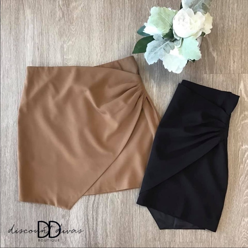 Black wrap front mini skirt- Med